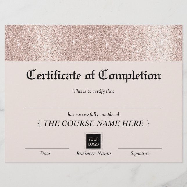 Papier Certificat d'achèvement de la frontière or rose (Devant)
