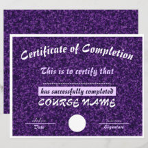Certificat d'achèvement de la gloire violette