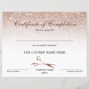 Papier Certificat d'achèvement de la liste de coiffure