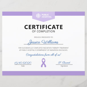 Papier Certificat d'achèvement de la radiothérapie du can