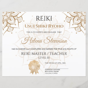 Papier Certificat d'achèvement de Reiki Yoga