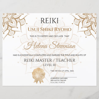 Papier Certificat d'achèvement de Reiki Yoga