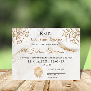 Papier Certificat d'achèvement de Reiki Yoga