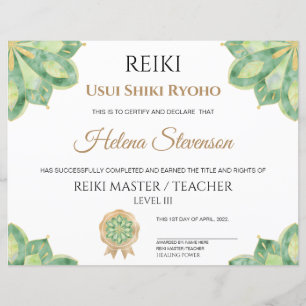 Papier Certificat d'achèvement de Reiki Yoga