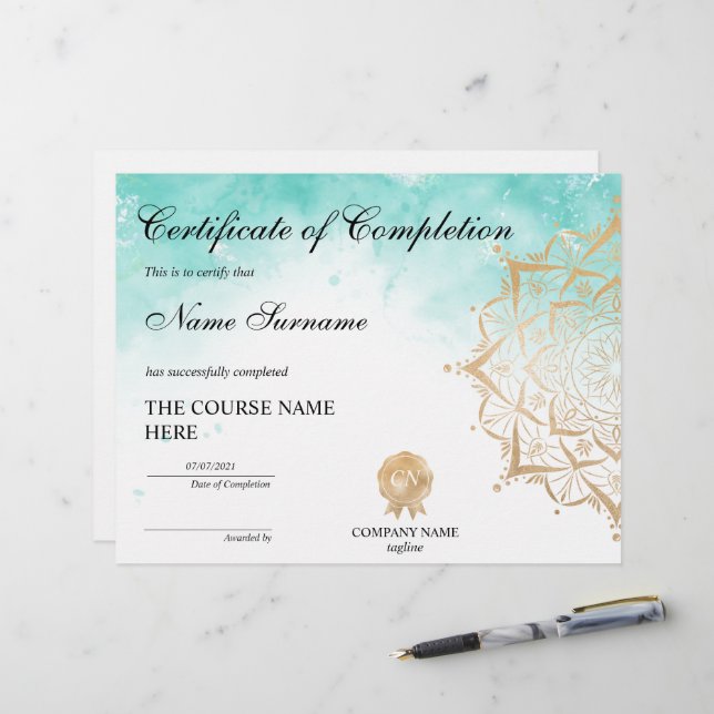 Papier Certificat d'achèvement de Yoga Lotus (Devant/Arrière en situation)