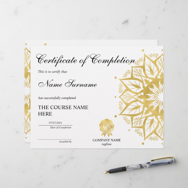 Papier Certificat d'achèvement de Yoga Lotus (Devant/Arrière en situation)
