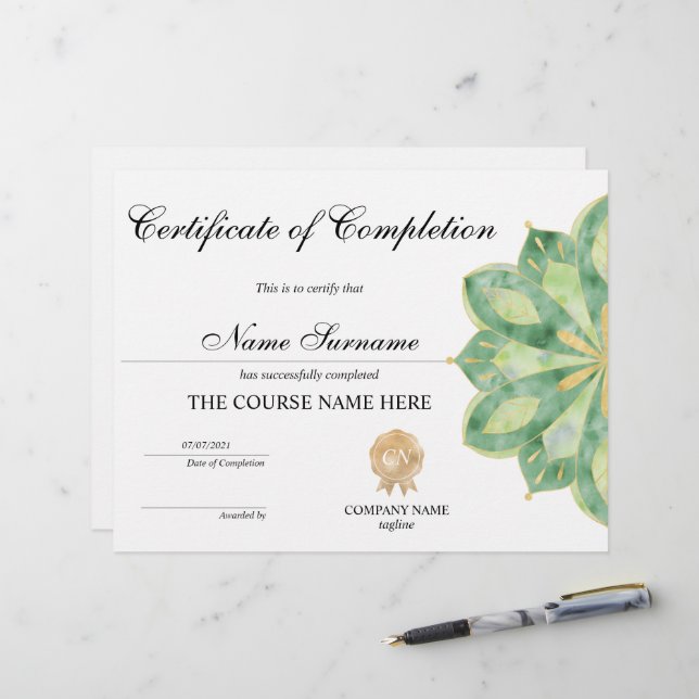 Papier Certificat d'achèvement de Yoga Lotus (Devant/Arrière en situation)