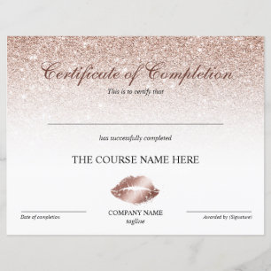Papier Certificat d'achèvement des lèvres de prime