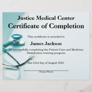 Papier Certificat d'achèvement des soins infirmiers