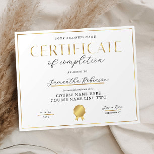 Papier Certificat d'Achèvement Élégant Badge Doré