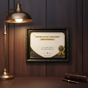 Papier Certificat d'Achèvement Élégant Noir et Or P