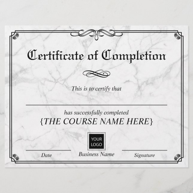 Papier Certificat d'achèvement en marbre vintage (Devant)