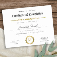 Certificat d'achèvement en or noir blanc
