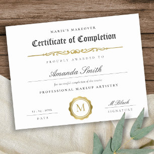 Papier Certificat d'achèvement en or noir blanc