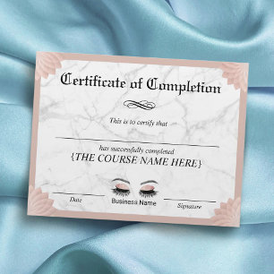 Papier Certificat d'achèvement Eyelash Salon Award