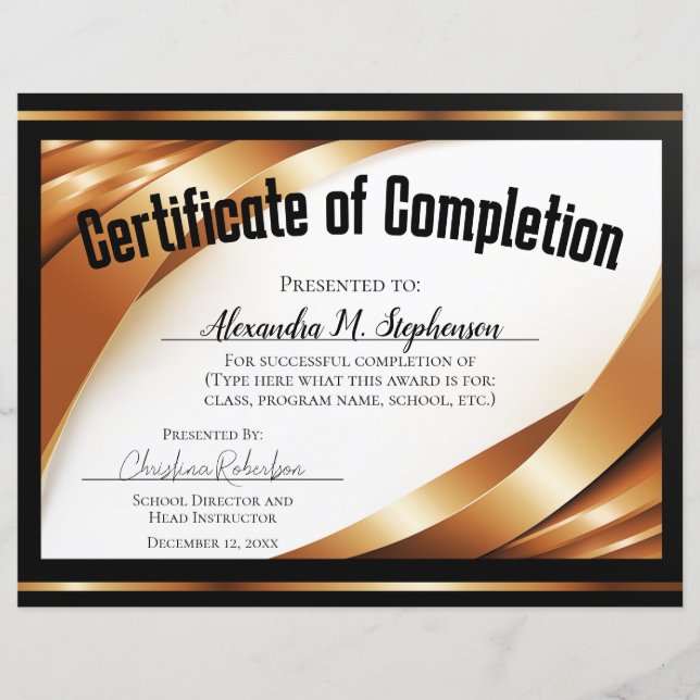 Papier Certificat d'achèvement Gold Black Rubans (Devant)