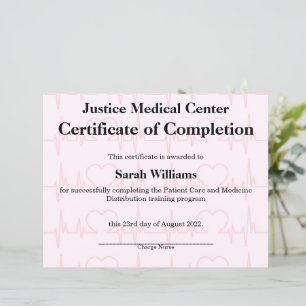Papier Certificat d'achèvement Médicale ou de soins infir