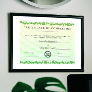 Papier Certificat d'achèvement Moderne Elégant Foliage