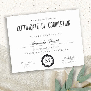 Papier Certificat d'achèvement moderne en noir blanc