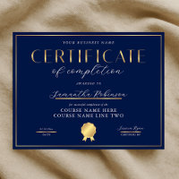 Certificat d'Achèvement Navy & Gold Badge Award