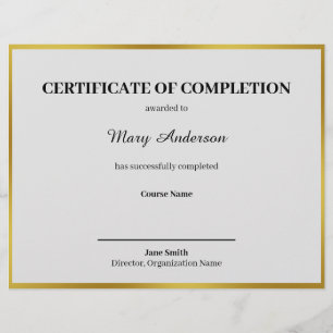 Papier Certificat d'achèvement noir blanc et or