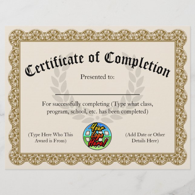 Papier Certificat d'achèvement personnalisé du logo de l' (Devant)