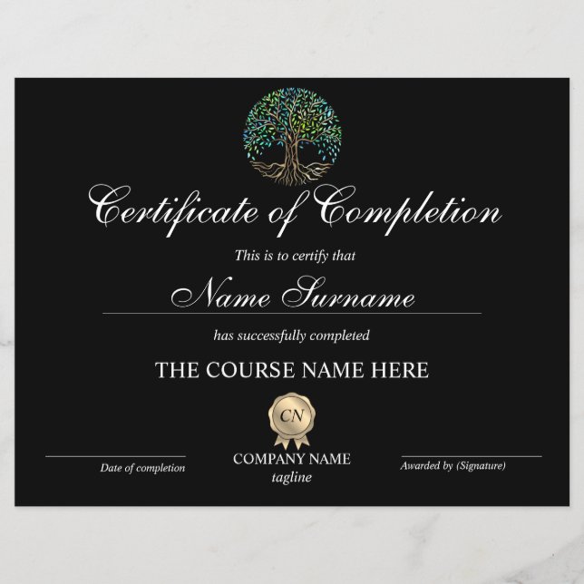Papier Certificat d'achèvement Prix Arbre de vie (Devant)