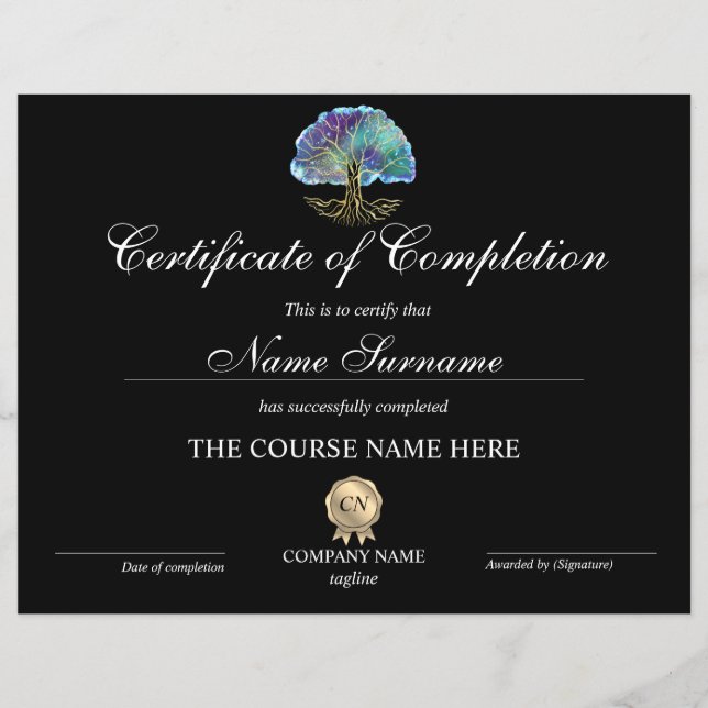 Papier Certificat d'achèvement Prix Arbre de vie (Devant)