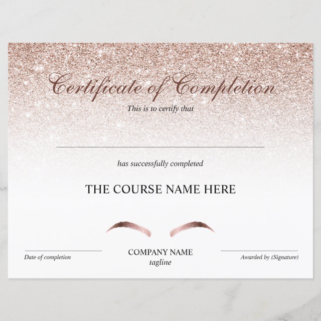 Papier Certificat d'achèvement Prix Brows Cours (Devant)