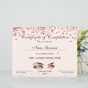Papier Certificat d'achèvement Prix Brows Lash Cours