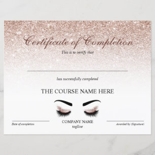 Papier Certificat d'achèvement Prix Brows Lash Cours