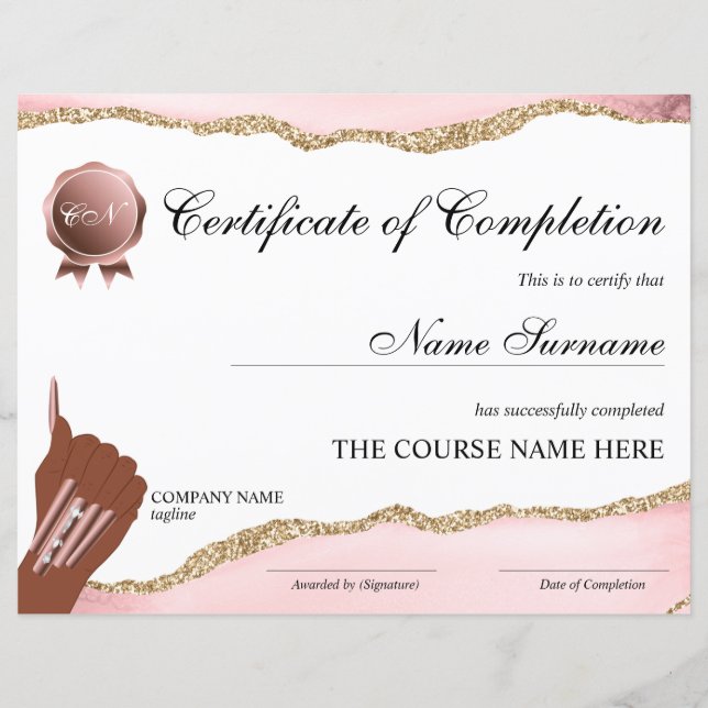 Papier Certificat d'achèvement Prix Cours à ongles Artist (Devant)