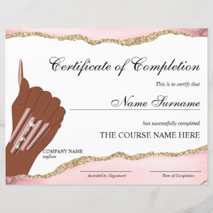 Papier Certificat d'achèvement Prix Cours à ongles Artist