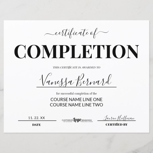 Papier Certificat D'Achèvement Prix Du Cours (Devant)