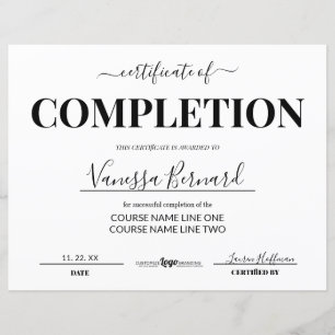 Papier Certificat D'Achèvement Prix Du Cours
