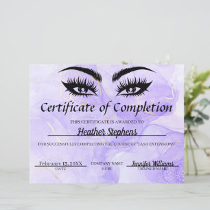 Papier Certificat d'achèvement Prix Lash Tech