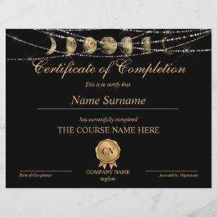 Papier Certificat d'achèvement Prix Yoga Moon