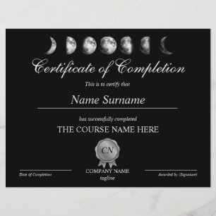 Papier Certificat d'achèvement Prix Yoga Moon