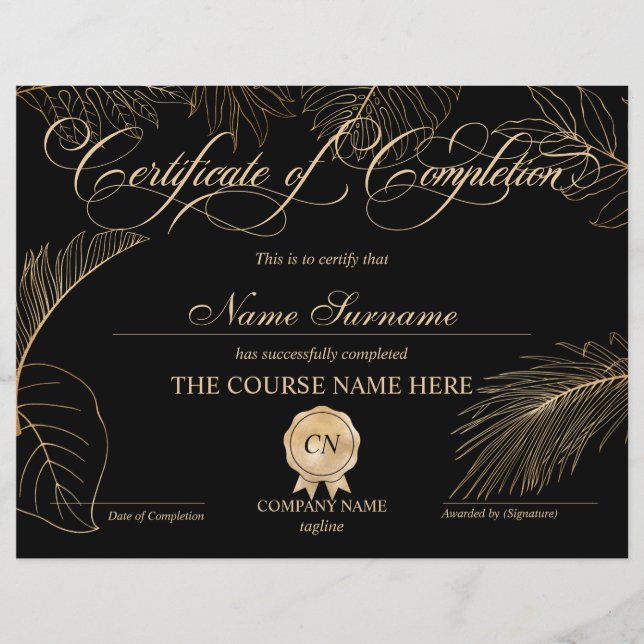 Papier Certificat d'achèvement Récompense Achèvement du c (Devant)