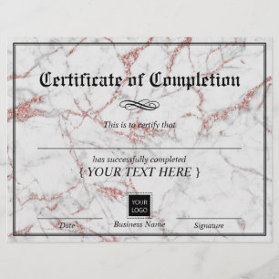 Papier Certificat d'achèvement rose en marbre d'or