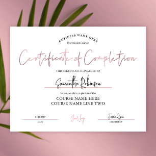 Papier Certificat d'achèvement Rose Gold Achievement Awar
