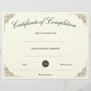 Papier Certificat d'achèvement vide avec logo personnalis