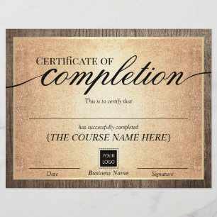 Papier Certificat d'achèvement Vintage Gold Wood Award