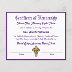 Papier Certificat d'adhésion à l'église