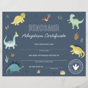 Papier Certificat d'adoption de dinosaure