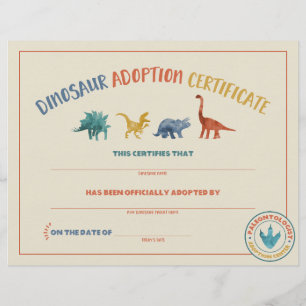 Papier Certificat d'adoption de dinosaure