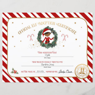 Papier Certificat d'adoption d'elfe personnalisé