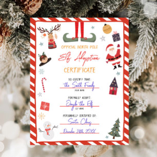 Papier Certificat d'adoption Elf Adopter un Noël Elf