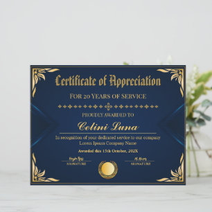 Papier Certificat d'années de service élégant - Royal Blu
