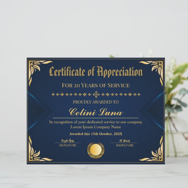 Papier Certificat d'années de service élégant - Royal Blu (Debout devant)